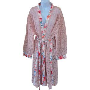 Lace Floral Bathrobe With Floral Trim & Belt  L fairycore honeymoon coquette